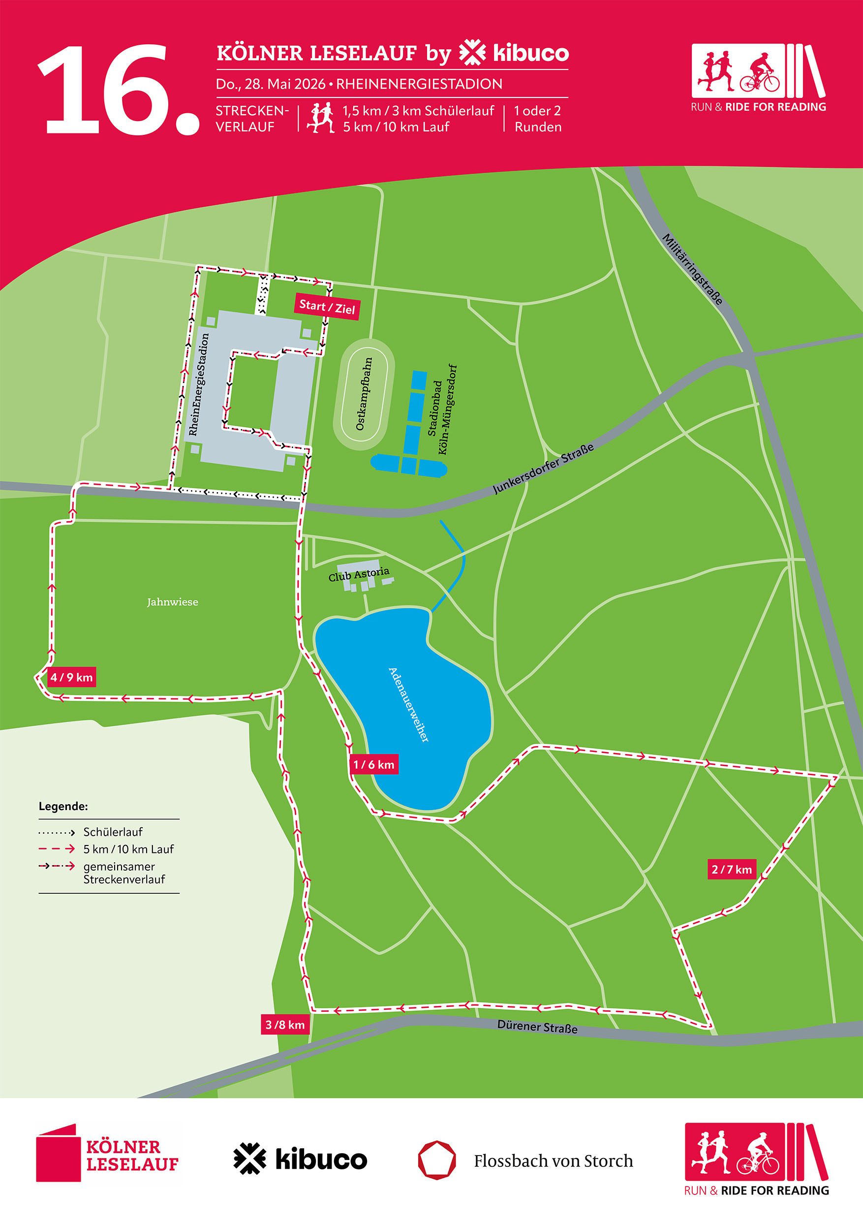 Eine Karte der Laufstrecke des 16. Kölner Leselaufs